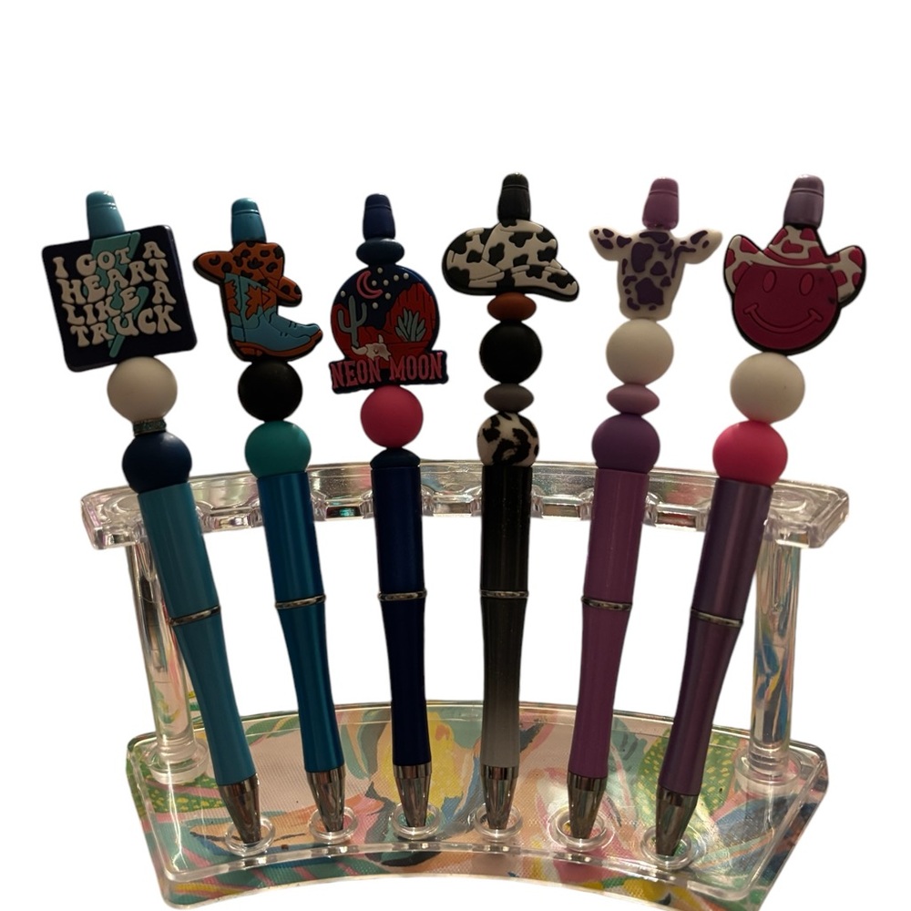 Blue and Purple Novelty Pens with Ornamental Toppers